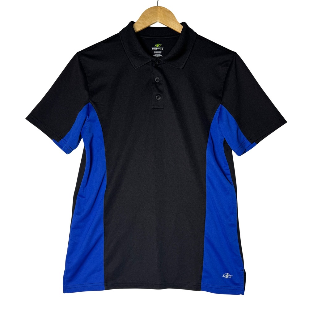 NordicTrack‎ Mens Size Small Black Blue Polo Shirt Golf Athletic Performance
